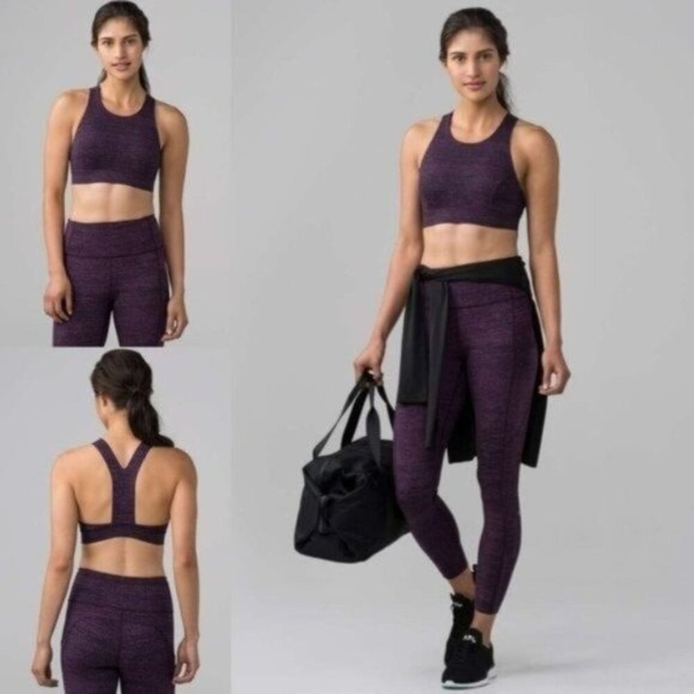 Lululemon Women's Fast & Free Sports Bra Nulux Size 4 Salt Dark Mystic Black